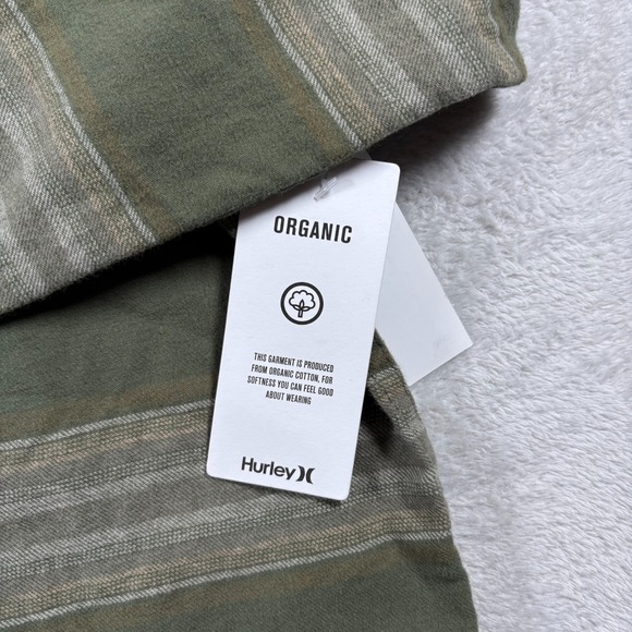 Hurley Portland Organic Flannel Shirt Mens XL Multi Striped Pleated Button Up - Picture 4 of 8